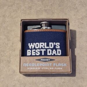 World's Best Dad Needlepoint Flask, Stainless Steel Leak Proof